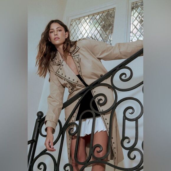 926. DOUBLE BREASTED EMBROIDERED TRENCHCOAT - Picture 10 of 13